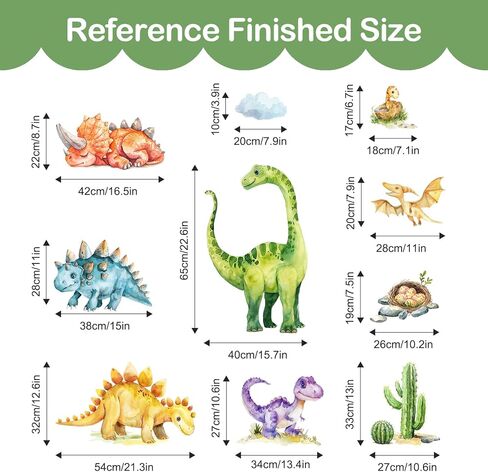 Tanlaby Dinosaur Wall Stickers Watercolor Dino Tropical Palm Tree Wall Decals Peel and Stick Decor for Baby Nursery Boys Kids Toddler Bedroom Playroom Classroom in Kuwait