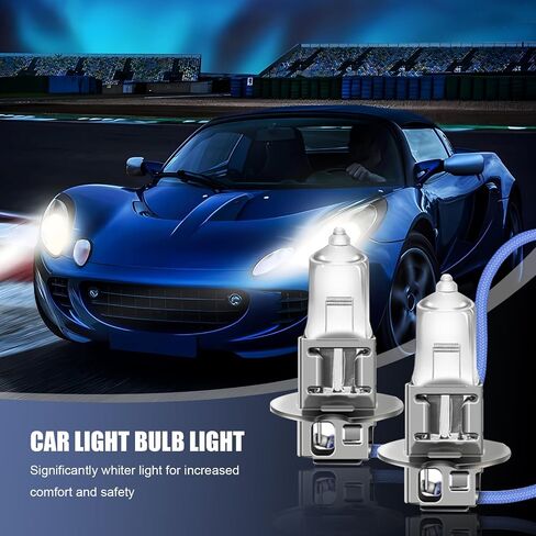 2 PCS Automobile H3 12V 55W Halogen Fog Light Bulb, Waterproof Quartz Glass Anti-UV Low Beam, Standard Halogen Bulb Replacement, Universal Plug and Play Lighting Bulb for Cars (White) in Saudi Arabia