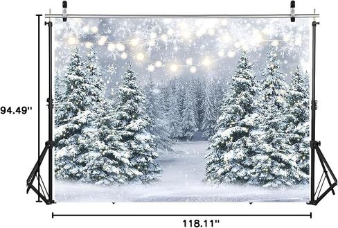 LYCGS 10X8ft Winter Snow Scenery backdrop Glitter Winter Forest Photography Backdrop Snowflake Christmas Tree Photo Backdrop Xmas Party Decorations Banner X-173 in Kuwait