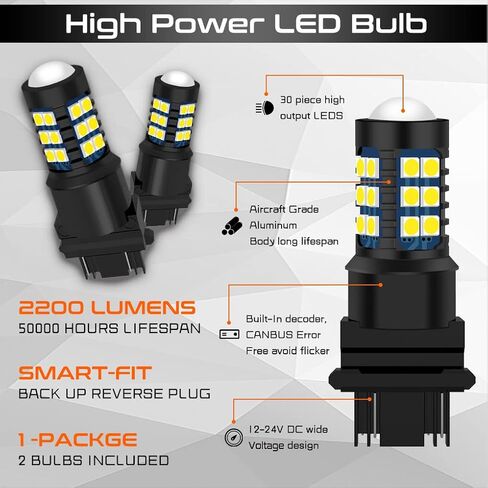 3157 LED Bulb for Reverse Lights, Super Bright 3156 3056 3057 4157 3047 4057 3457 LED Light Bulbs for Backup Reverse Signal Blinker Tail Parking DRL Brake Lights, 6000K White in Saudi Arabia