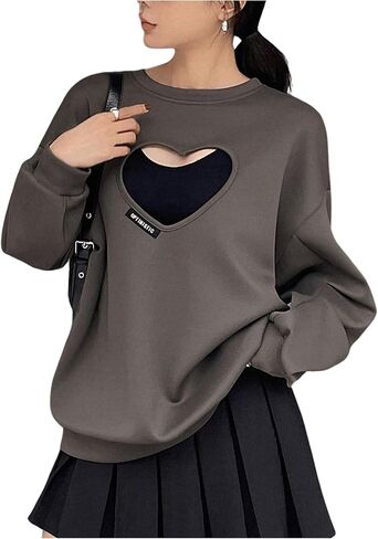 GORGLITTER Women's Heart Cut Out Sweatshirt Crew Neck Long Sleeve Pullover Tops in Saudi Arabia