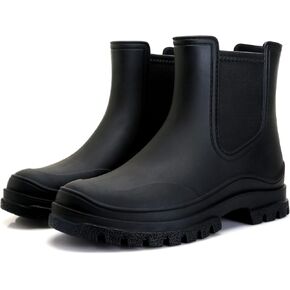 أحذية المطر النسائية Hsttgsr، أحذية طويلة مرنة مريحة للبالغين للكاحل، أحذية تشيلسي بكعب متوسط، مقاومة للماء ومضادة للانزلاق ونعل سميك، أحذية قصيرة للحديقة in Kuwait