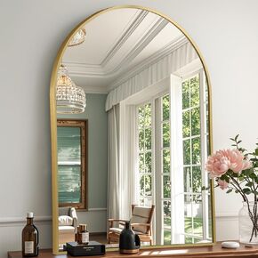 20"x30" Arched Mirror, Gold Arch Bathroom Mirror, Gold Vanity Mirror with Metal Frame, Arched Wall Mirror for Bedroom, Living Room, Hallways