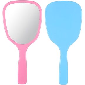 2 Pcs Small Handheld Mirror with Handle Compact Travel Makeup Mirror Portable Hand Mirror Plastic Vanity Mirror Oval Shape Cosmetic Mirror for Women Bathroom Home Camping Barber Salon Classroom