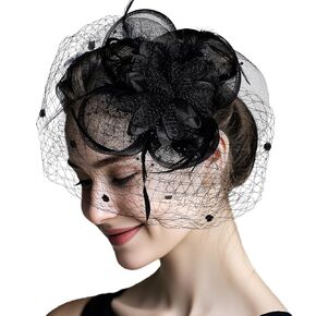 Women's Fascinators Hats Tea Party Hats for Women, 50s Flower Feathers with Veil Headwear for Tea Party Dresses Accessories