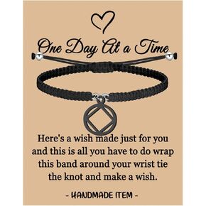 MAOFAED One Day At A Time Sobriety Gift AA NA Symbol Bracelet For Men Women Addiction Recovery Gift