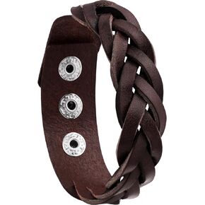 سوار HAQUIL للرجال من الجلد البني المضفر مع أزرار فضية اللون | ريفي متين مثالي لعيد الأب في عيد الميلاد المجيد كهدية عيد ميلاد له in Kuwait