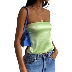 KMBANGI Strapless Crop Top for Women Satin Backlesss Tie Up Tube Top Sleeveless Bandeau Bustier Tops Aesthetic Clothes