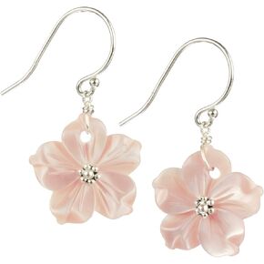 LTC Designs Pink Mother of Pearl Shell Flower Sterling Silver Dangle Earring, for Men, and Women,