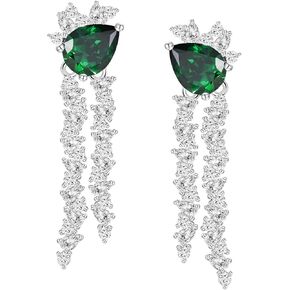 Drop Dangle Earrings for Women Teardrop Green Created Emerald Cubic Zirconia CZ 925 Sterling Silver Post Pageant Wedding Bridal Earring