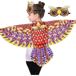 iROLEWIN Bird-Costume-Owl-Wings for Kids Eagle-Parrot Wings Costume as Boys Girls Party Gifts Play Dress Up with Headband