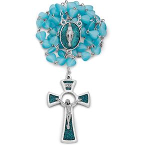 Rosary Beads catholic for Women and Men Blessed During Pope's Angelus, Five Decades Rosary in real Cat's Eye Heart beads Blue - Perfect Catholic gifts
