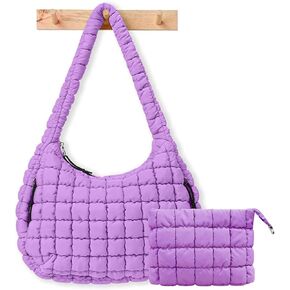 Puffer Tote Bag for Women,Quilted Tote Bag,Large Hobo Quilted Tote Bag Crossbody Shoulder Puff Purse Soft Fluffy Lightweight