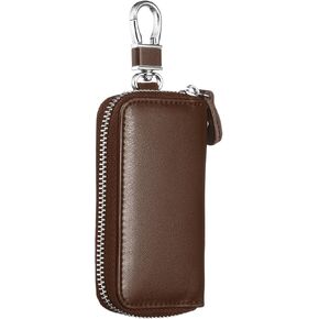 HARFINGTON Genuine Leather Key Holder Bag Car Keychain Coin Case Fob Wallet with Metal Hooks Keyring Zipper Bag for Men Women in Saudi Arabia