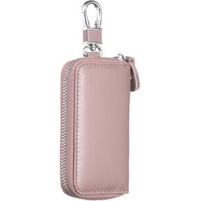 HARFINGTON Genuine Leather Key Holder Bag Car Keychain Coin Case Fob Wallet with Metal Hooks Keyring Zipper Bag for Men Women