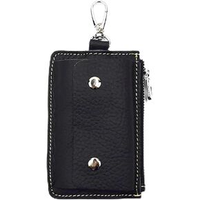 Leather Car Key Case Protector Bag Auto Key Pouch Car Remote Holder Hook Zipper Cover Black Key Wallet Keychain Key
