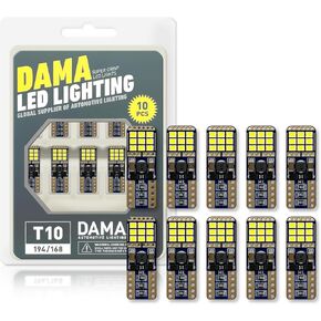 DAMA ECO 194 T10 Wedge LED Light Bulbs CANbus Error Free 6000K 18SMD 2016 Chipsets 12V 2.52W | Pack of 10