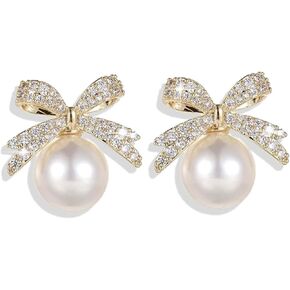 Bow Pearl Earrings for Women, Valentines Day Gifts Trendy Ribbon Earring Gift Ideas Wife Girlfriend Valentine Birthday Wedding Christmas Jewelry