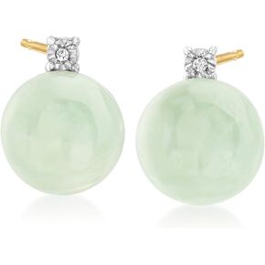 Ross-Simons Jade Earrings With Diamond Accents in 18kt Gold Over Sterling