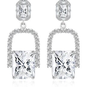 Cicy Bell Womens Emerald Green Earrings Platinum Plated Cubic Zirconia Elegant Earrings Birthday Gifts Vintage Dangle Earrings