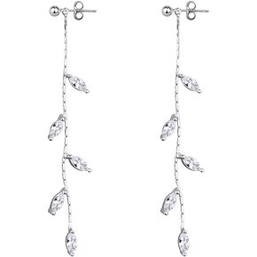 SLUYNZ Solid 925 Sterling Silver Droplet Dangle Earrings Chain for Women Teens Olive Leaf Wedding Dangle Earrings Bridal Earrings