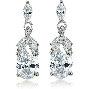 Sterling Silver Choice of Birthstone Genuine or Created Gemstone & White Topaz Oval Dangle Earrings