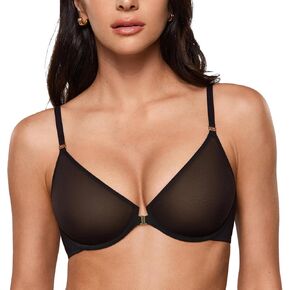 INLYRIC Women's Cosnufy Sheer Front Closure Bra - Demi Sexy Seamless Unlined No Padding Mesh Underwire Bra