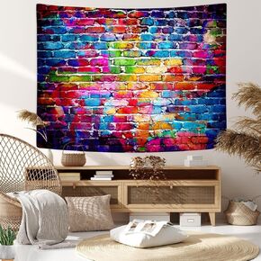 JAWO Colorful Brick Fabric Classroom Tapestry Wall Hanging, Graffiti Stone Wall Decor for Men Cool Trippy Hip Hop Nature Art Painting Aesthetic Bedding Bathroom Home Dorm Decor for Bedroom80X60