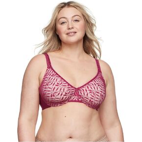 Olga Women's Sheer Leaves Underwire Minimizer Bra, Boysenberry W/Rosewater