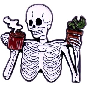 yangwenyuanSkull Brooch Coffee and Botanical Enamel Pin Coffee Skull Pin Funny Skeleton Lapel Pin Halloween Enamel Pin Punk Cute Pins Gothic Jewelry for Women Men Badges for Clothing Backpacks Decor