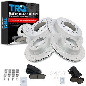 TRQ Front and Rear Performance Brake Pad & Rotor Kit Brake Pads Brake Rotors Set Ceramic Premium G-Coated Compatible with 2010-2022 Lexus GX460 Toyota 4Runner