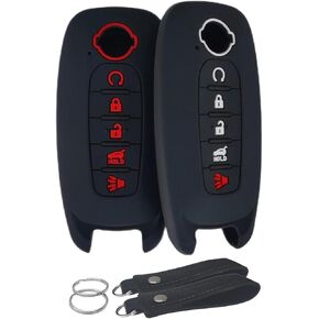 Silicone Key Fob Cover Remote Keyless Case Protector Compatible with Nissan Pathfinder Rogue 2023 2024 - (5 Buttons Black with White) in Saudi Arabia