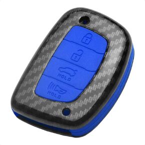 TANGSEN Smart Key Fob Case Compatible with Hyundai Elantra GT IONIQ Electric Hybrid Tucson 4 Button Keyless Entry Remote Black Carbon Fiber Pattern ABS Black Silicone Cover