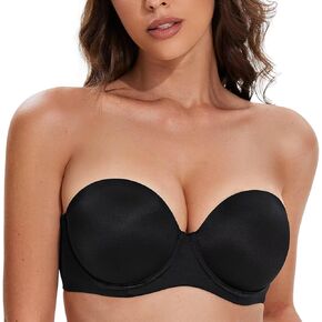 Deyllo Women's 3/4 Cup Underwire Strapless Anti-Slip Bra Push Up Bra Lightly Lined Cups