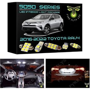 Fyre Flys 8 Piece White LED Interior Lights for 2016-2022 Toyota RAV4 6000K 5050 Series SMD Package Kit and Install Tool
