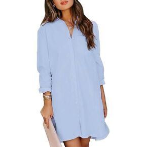MINTLIMIT Women's Button Down Shirt Dresses, Long Sleeve Loose Fit Blouse Shirts with Pocket 2024 for Women