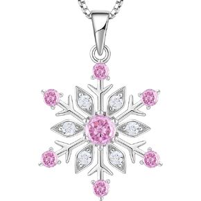 Snowflake Necklace 925 Sterling Silver Frozen Snowflake Pendant Birthstone Christmas Jewelry Gift for Women