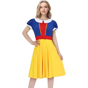 FOCUSOUL Women Girls Princess Dress Costume Blue Yellow Twirl Skirt Bowknot Gown Halloween Party Fancy Dress Up