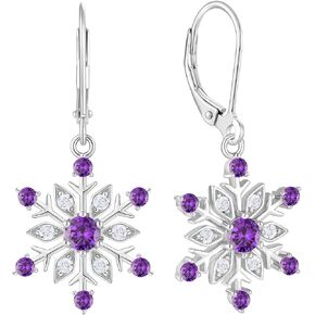 Snowflake Earrings for Women 925 Sterling Silver Winter Dangle Drop Earrings Birthstone Leverback Jewelry for Christmas