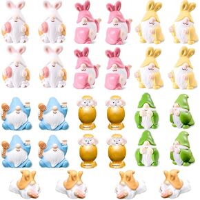 28 Pcs Mini Resin Bunny Gnomes Statues (1.5''), 7 Style Fairy Miniature Tiny Gnome Figurines for Easter Theme Home Party Basket Stuffers Fille Outdoor Patio Yard Lawn Indoor Plant Pots Decor