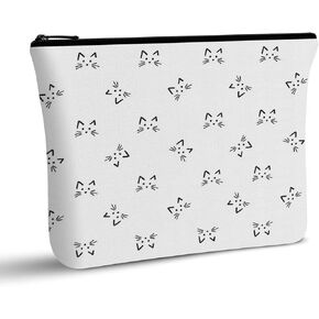 Small Makeup Bag Pouch for Purse Cute Cat Corduroy Mini Cosmetic Bag for Women with Slip-in Pockets Sanitary Napkin Pouch,Beige