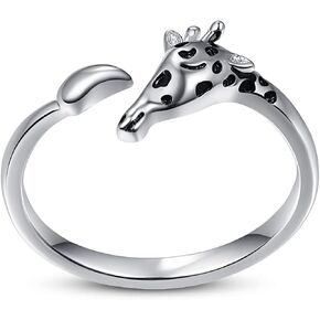 TANGPOET خاتم الزرافة هدايا للنساء 925 الفضة الاسترليني حلقات مفتوحة قابلة للتعديل الزرافة مجوهرات هدايا لمحبي الزرافة عيد ميلاد عيد الميلاد عيد الأم in Kuwait