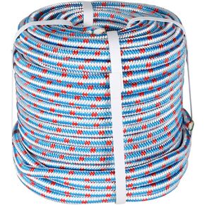 1/2 in 150 Ft Double Braided Polyester Rope, 16-Strand Polyester Arborist Bull Rope High Strength Rigging Rope for Hiking, Camping, Lanyard Etc Red/White/Blue