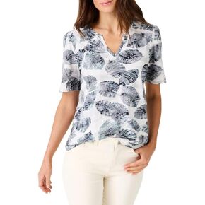NIC+ZOE Women's Falling Palms Short Sleeve Split Neck Tee