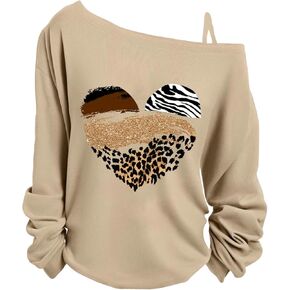 SweatyRocks Women's Plus Size Cold Shoulder Top Leopard Long Sleeve Cheetah T Shirts