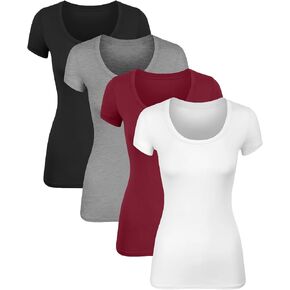 Cotton Tshirts for Women Short Sleeve Tshirt Basic Tees Plain T Shirt Womens Casual Tops Tee Undershirt Pack 1-4