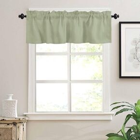 Curtain Valances for Windows, Soild Color Sage Green Rod Pocket Valance Window Treatments Short Curtains for Kitchen Bathroom Living Room 42 x 12 Inches, 1 Panel