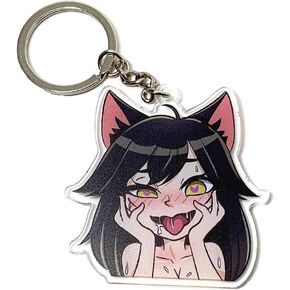Ahegao Fox Girl Hentai Anime Premium Acrylic Keychain Black
