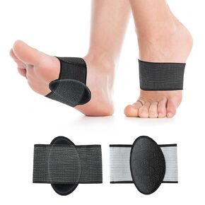 HiRui 2-Pack Arch Support Cushions with Silicone Pad for Plantar Fasciitis Relief - Non-Slip Elastic Foot Arch Brace for Flat & Fallen Arches, High Arch, Foot Care - Fits All Shoes (Black, Medium)