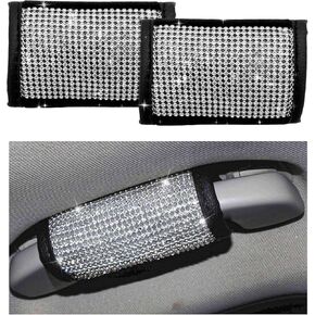 2 PCS Car Grab Handle Cover, Interior Car Grab Handle Protector, Rhinestone Door Handle Cover, Bling Bling Seat Belt Covers for Women Girls (Black Diamond) in Kuwait